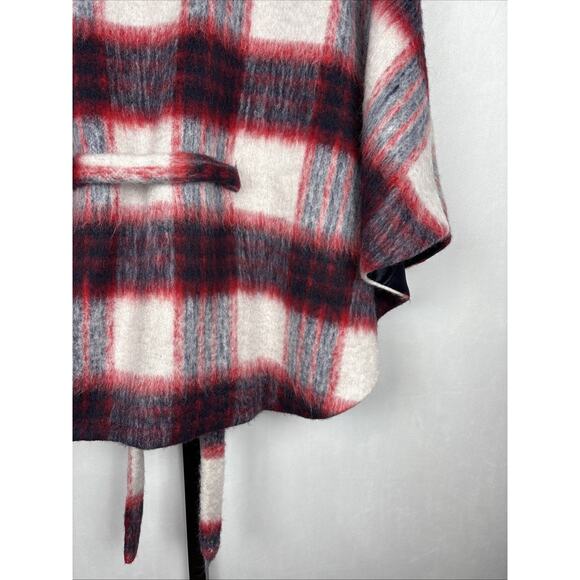 Anthropologie Andersen & Lauth Olivia Cape Women's One Size Red Black Plaid Wool - Picture 10 of 14